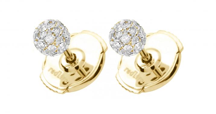 Earrings with 0.19ct Round Diamond in Yellow Gold Prong Setting - Redline - 0++