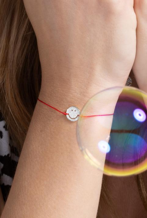 String bracelet with diamond-paved smiley in white gold - Redline - 0++