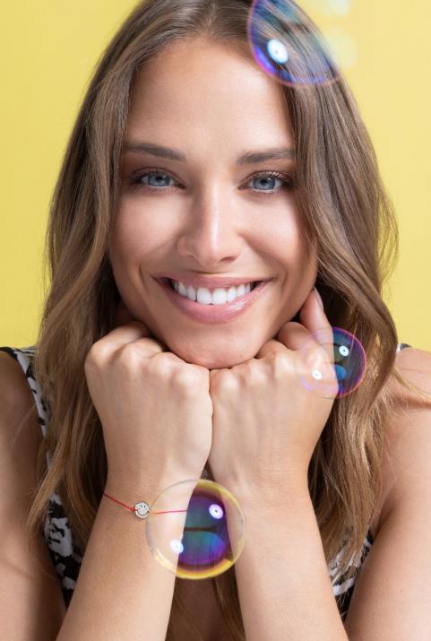 String bracelet with diamond-paved smiley in black gold - Redline - 0++