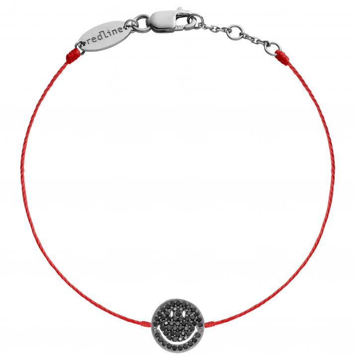 String bracelet with pave black diamonds smiley in black gold - Redline - 0++