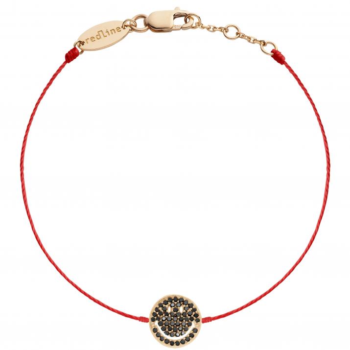 String bracelet with pave black diamonds smiley in rose gold - Redline - 0++