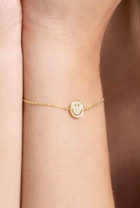 Yellow gold chain bracelet with diamond-paved smiley - Redline - 0++