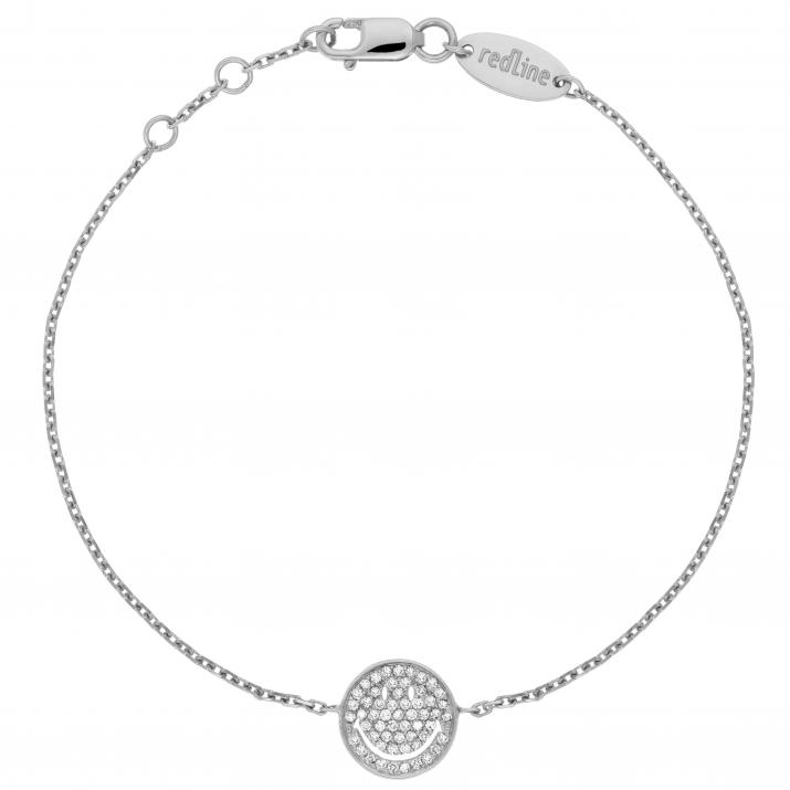 White gold chain bracelet with diamond-paved smiley - Redline - 0++