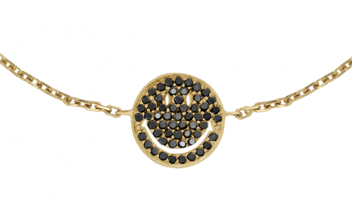 Yellow gold chain bracelet with pave black diamonds smiley - Redline - 0++