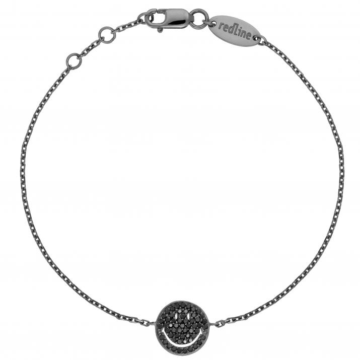 Black gold chain bracelet with pave black diamonds smiley - Redline - 0++