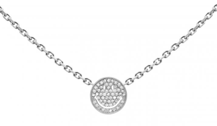 White gold chain necklace with diamond-paved smiley - Redline - 0++