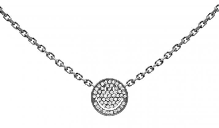 Black gold chain necklace with diamond-paved smiley - Redline - 0++