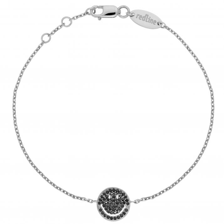 White gold chain necklace with pave black diamonds smiley - Redline - 0++