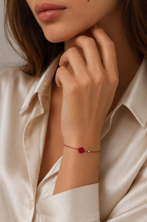 String Bracelet For Women with 0.05ct Round Diamond in Black Gold Bezel Setting - Redline - 0++