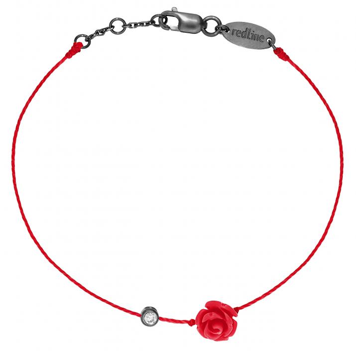 String Bracelet For Women with 0.05ct Round Diamond in Black Gold Bezel Setting - Redline - 0++