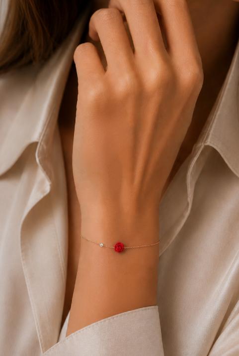 Chain Bracelet For Women with 0.05ct Round Diamond in Rose Gold Bezel Setting - Redline - 0++