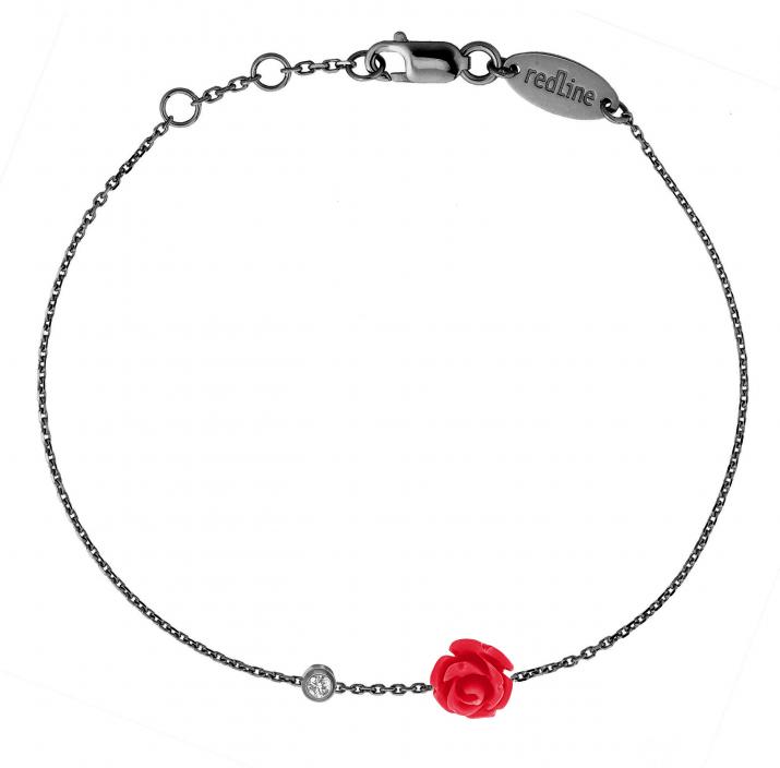 Chain Bracelet For Women with 0.05ct Round Diamond in Black Gold Bezel Setting - Redline - 0++