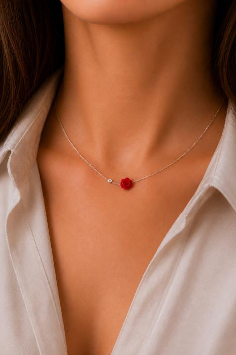 Chain Necklace For Women with 0.05ct Round Diamond in White Gold Bezel Setting - Redline - 0++