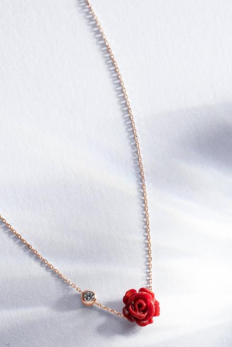 Chain Necklace For Women with 0.05ct Round Diamond in Rose Gold Bezel Setting - Redline - 0++
