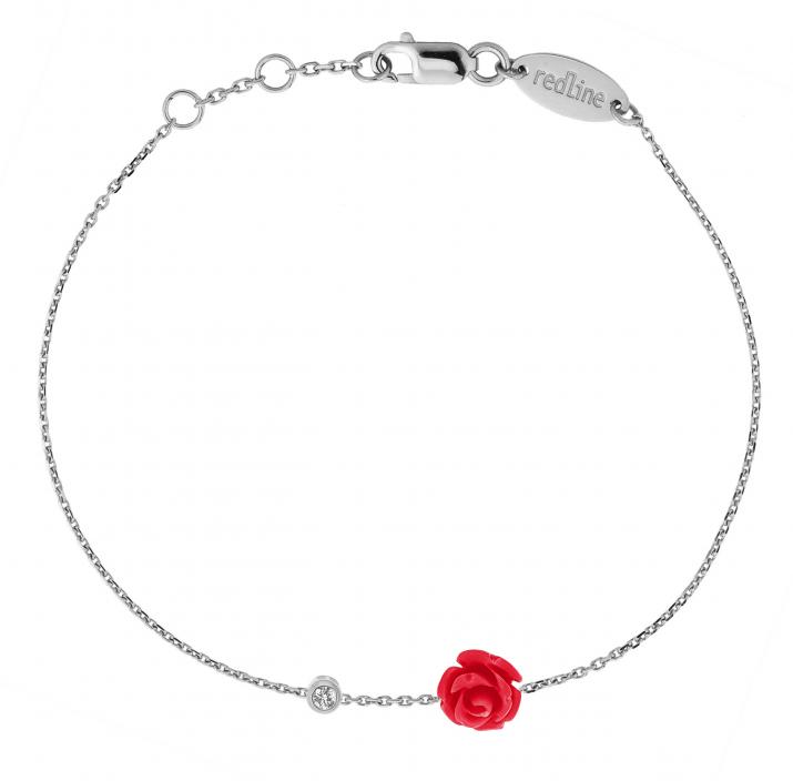 Chain Bracelet For Women with 0.05ct Round Diamond in White Gold Bezel Setting - Redline - 0++