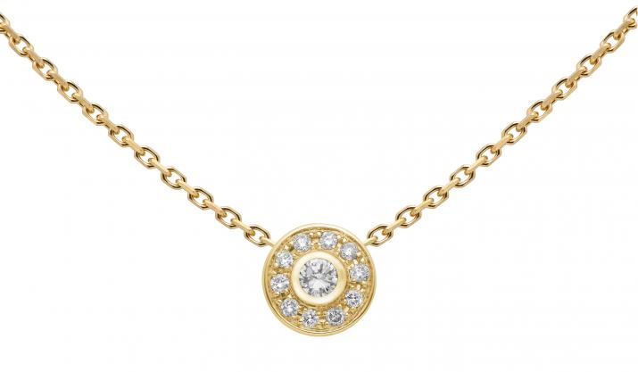 Chain Necklace For Women with 0.09ct Round Diamond in Yellow Gold Bezel Setting - Redline - 0++