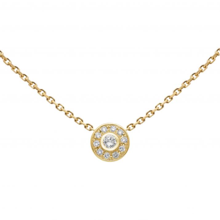 Chain Necklace For Women with 0.09ct Round Diamond in Yellow Gold Bezel Setting - Redline - 0++