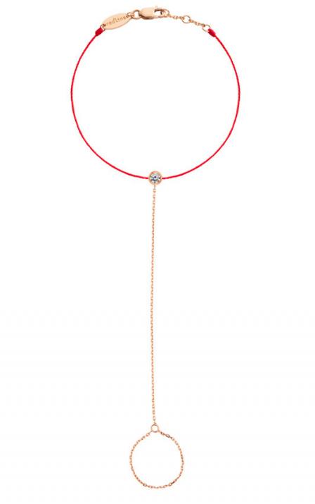 String Bracelet For Women with 0.10ct Round Diamond in Rose Gold Bezel Setting - Redline - 0++