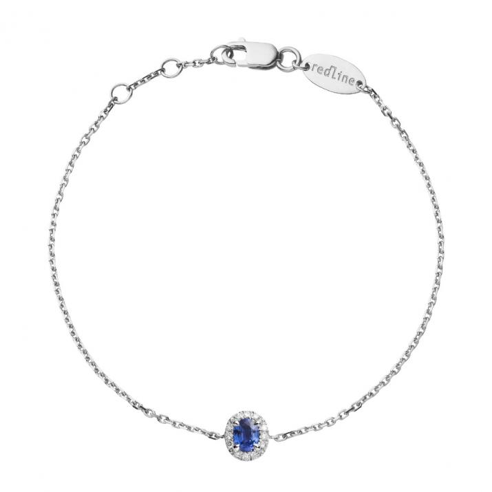Chain Bracelet For Women with 0.06ct Oval Diamond and Sapphire in White Gold Prong Setting - Redline - 0++