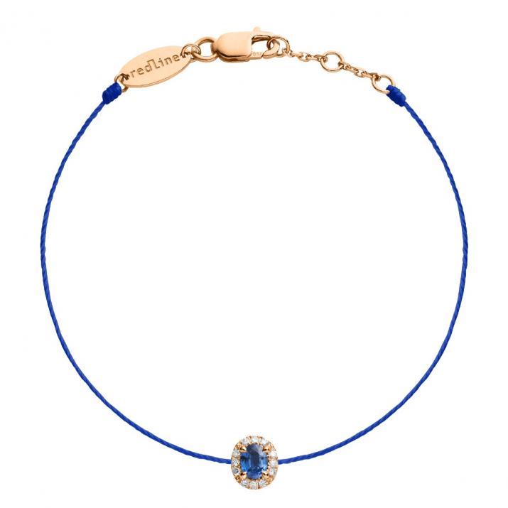 String Bracelet For Women with 0.06ct Oval Diamond and Sapphire in Rose Gold Prong Setting - Redline - 0++