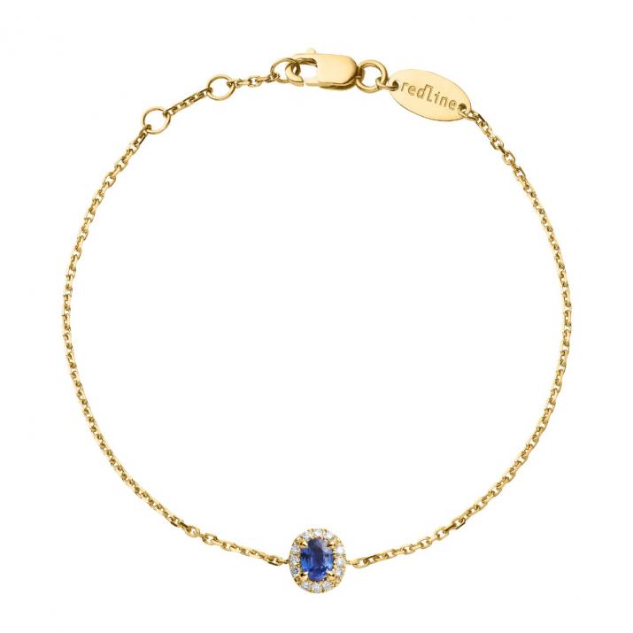 Chain Bracelet For Women with 0.06ct Oval Diamond and Sapphire in Yellow Gold Prong Setting - Redline - 0++