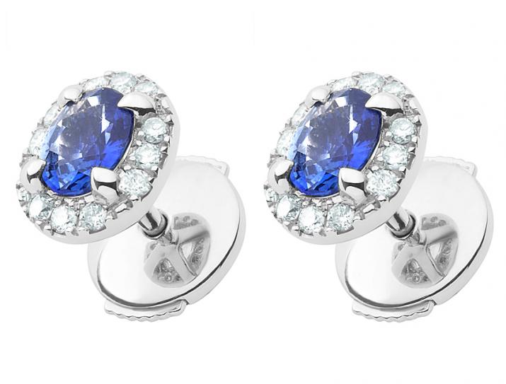 String Earrings with 0.11ct Round Diamond and Sapphirein White Gold Prong Setting - Redline - 0++