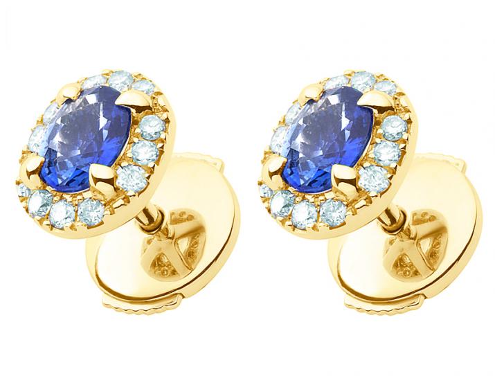 String Earrings with 0.11ct Round Diamond and Sapphirein Yellow Gold Prong Setting - Redline - 0++
