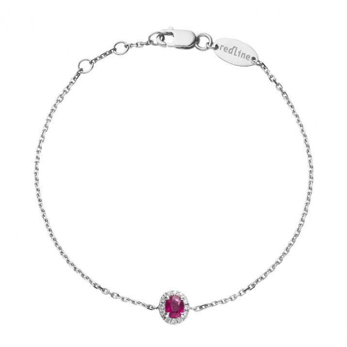 Chain Bracelet For Women with 0.06ct Oval Diamond and Rubis in White Gold Prong Setting - Redline - 0++