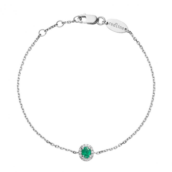 Chain Bracelet For Women with 0.06ct Oval Diamond and Emeraldin White Gold Prong Setting - Redline - 0++