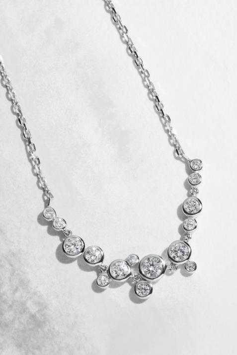 Chain Necklace For Women with 0.65ct Round Diamond in White Gold Bezel Setting - Redline - 0++