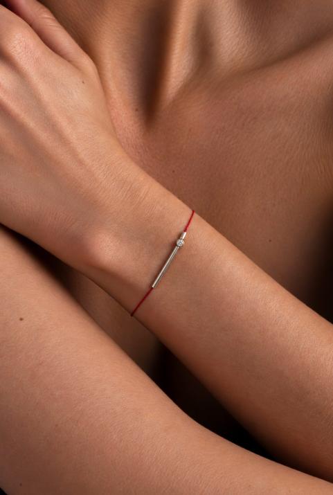 String Bracelet For Women with 0.05ct Round Diamond in White Gold Bezel Setting - Redline - 0++
