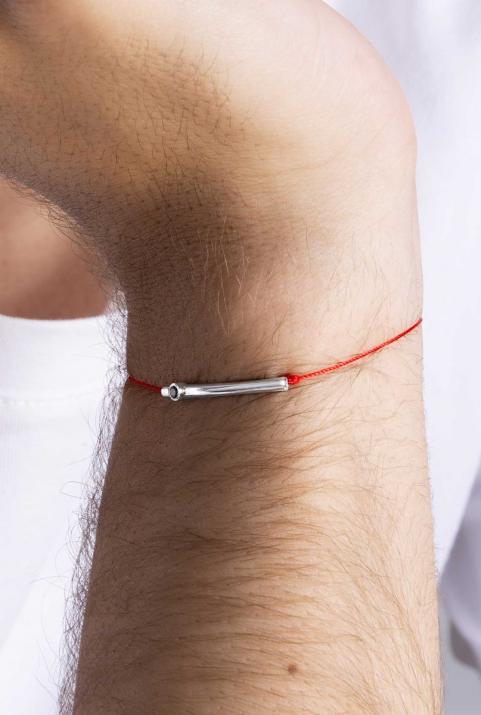 String Bracelet For Men with 0.05ct Round Black Diamond in White Gold Bezel Setting - Redline - 0++