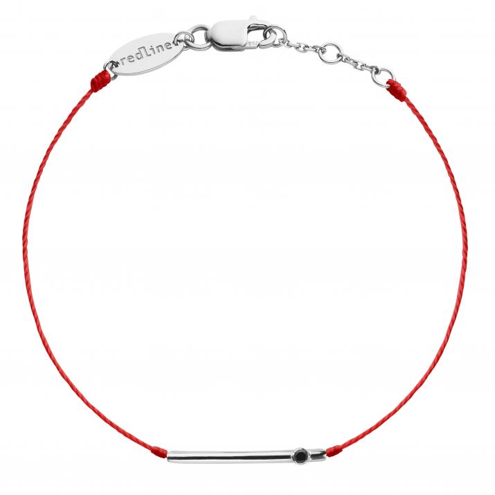 String Bracelet For Men with 0.05ct Round Black Diamond in White Gold Bezel Setting - Redline - 0++