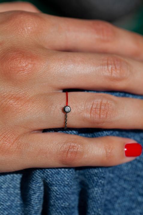 String Ring with 0.02ct Round Diamond in Black Gold Bezel Setting - Redline - 0++