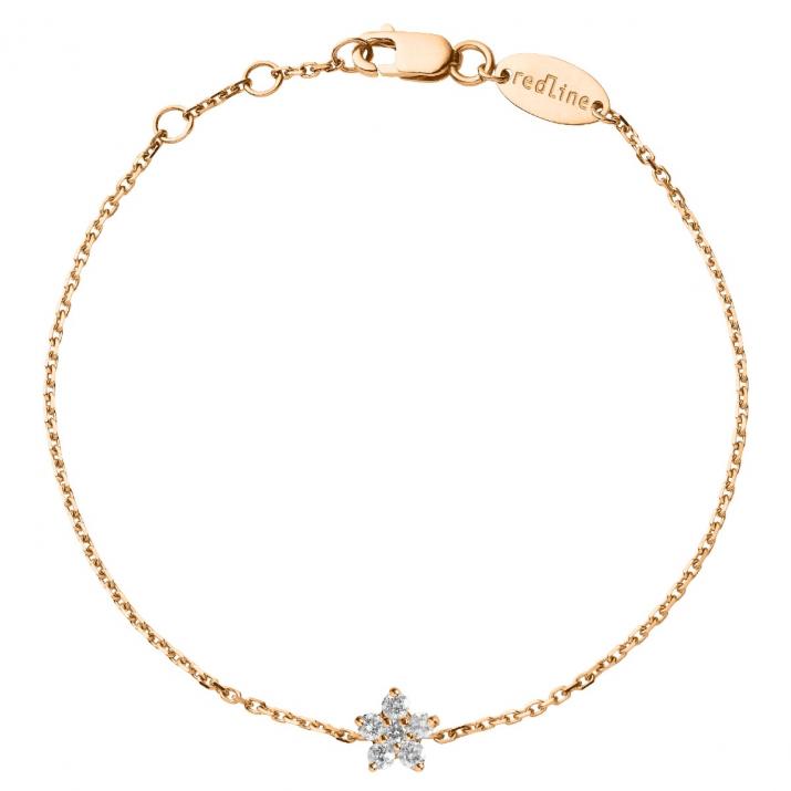 Chain Bracelet For Women with 0.09ct Round Diamond in Rose Gold Prong Setting - Redline - 0++