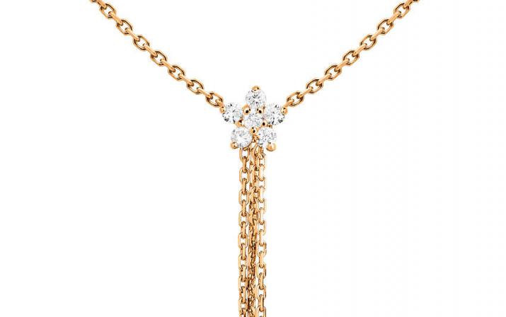 Chain Necklace For Women with 0.09ct Round Diamond in Rose Gold Prong Setting - Redline - 0++