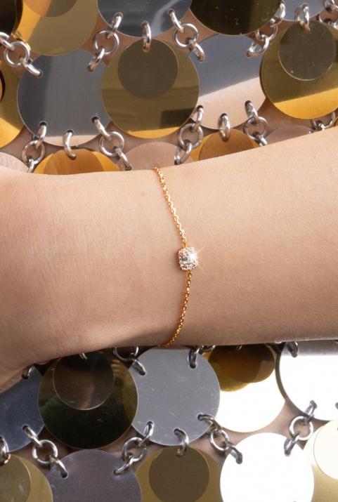 Chain Bracelet For Women with 0.33ct Princess Diamond in Rose Gold Prong Setting - Redline - 0++