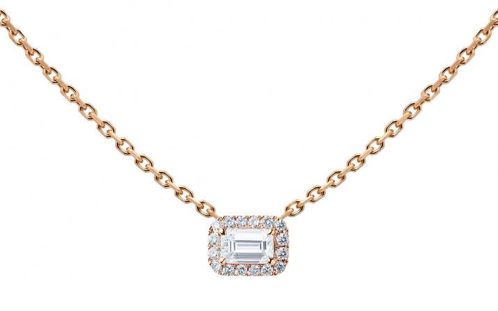 Chain Necklace For Women with 0.33ct Princess Diamond in Rose Gold Prong Setting - Redline - 0++
