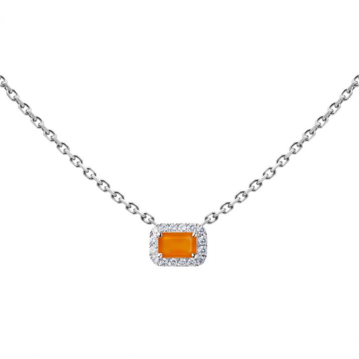 Chain Necklace For Women with 0.05ct Princess Diamond in White Gold Prong Setting - Redline - 0++