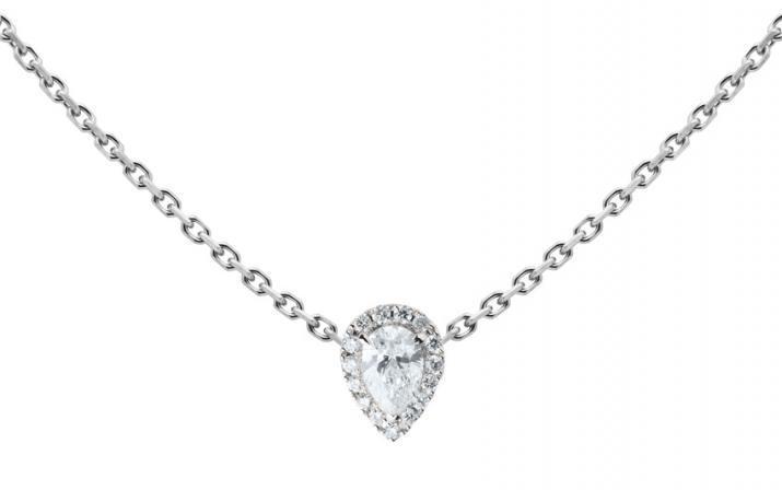 Chain Necklace For Women with 0.34ct Pear Diamond in White Gold Prong Setting - Redline - 0++