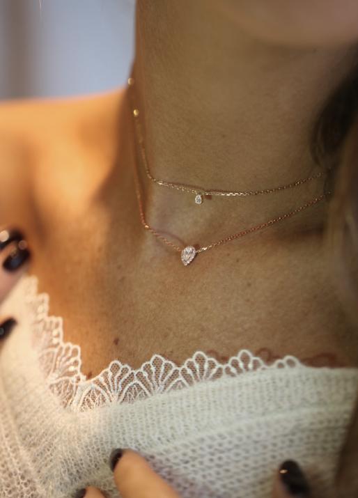 Chain Necklace For Women with 0.34ct Pear Diamond in Rose Gold Prong Setting - Redline - 0++