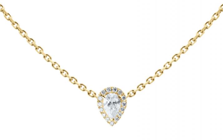 Chain Necklace For Women with 0.34ct Pear Diamond in Yellow Gold Prong Setting - Redline - 0++