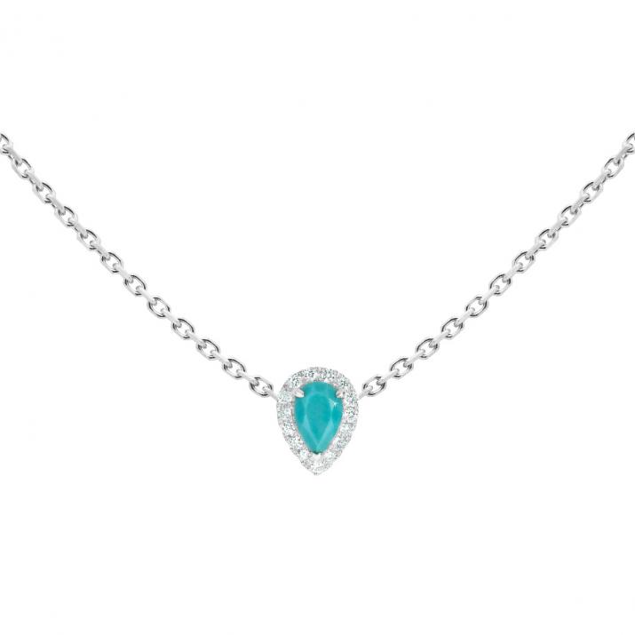 Chain Necklace For Women with 0.07ct Pear Diamond in White Gold Prong Setting - Redline - 0++