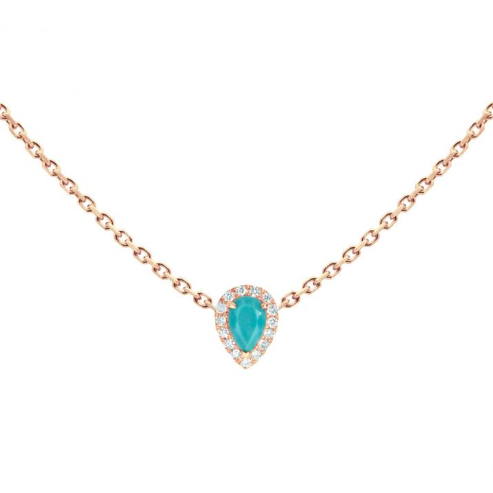 Chain Necklace For Women with 0.07ct Pear Diamond in Rose Gold Prong Setting - Redline - 0++