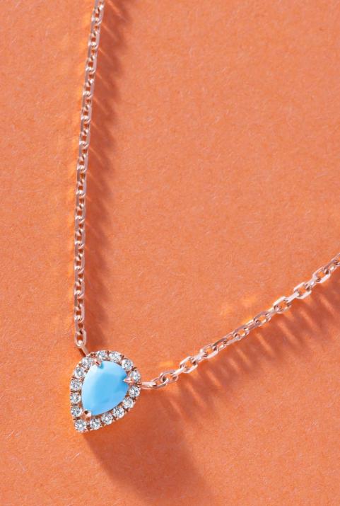 Chain Necklace For Women with 0.07ct Pear Diamond in Rose Gold Prong Setting - Redline - 0++