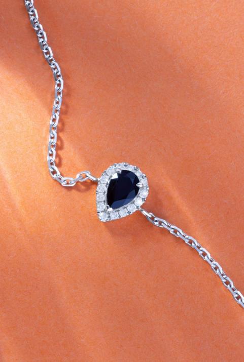 Chain Bracelet For Women with 0.07ct Pear Diamond in White Gold Prong Setting - Redline - 0++