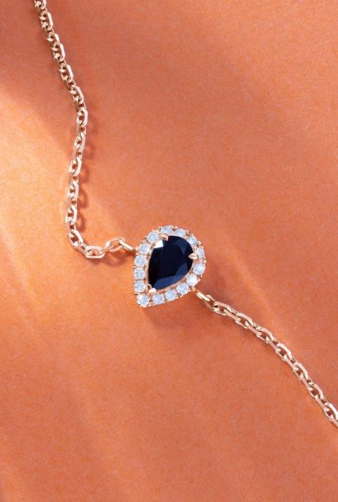 Chain Bracelet For Women with 0.07ct Pear Diamond in Rose Gold Prong Setting - Redline - 0++