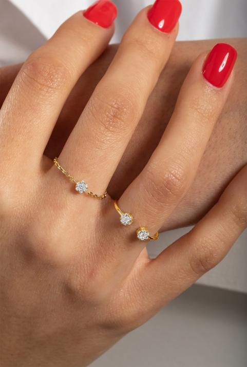 Ring with 0.10ct Round Diamond in Yellow Gold Cluster Setting - Redline - 0++