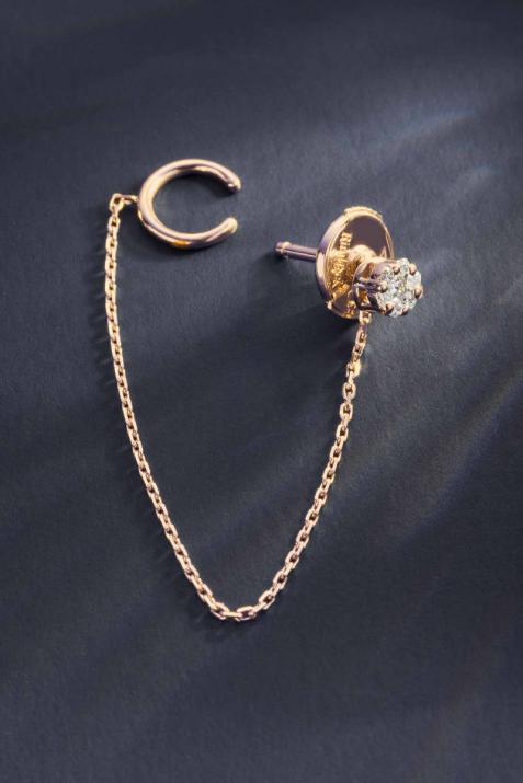 Faux piercing earring in 18K rose gold with 0.10 ct diamond - Redline - 0++