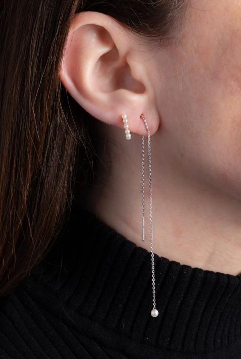 Milakoya hanging pearl earrings on white gold chain - Redline - 0++
